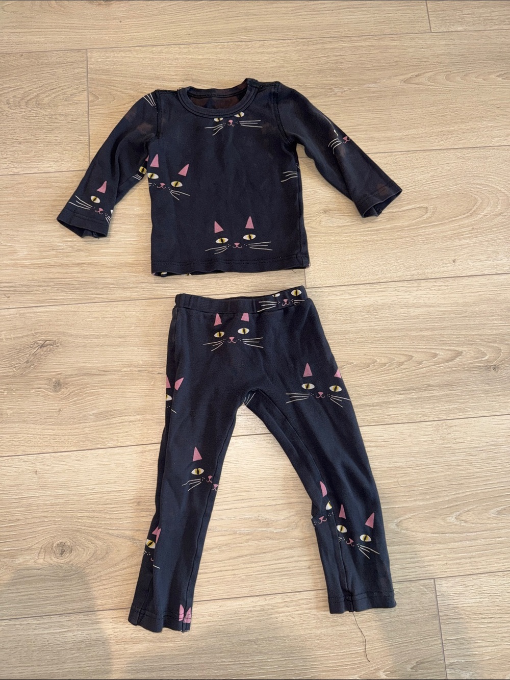 Uncommon James Black Kids Pajama Set with Pink & Yellow Cat Faces